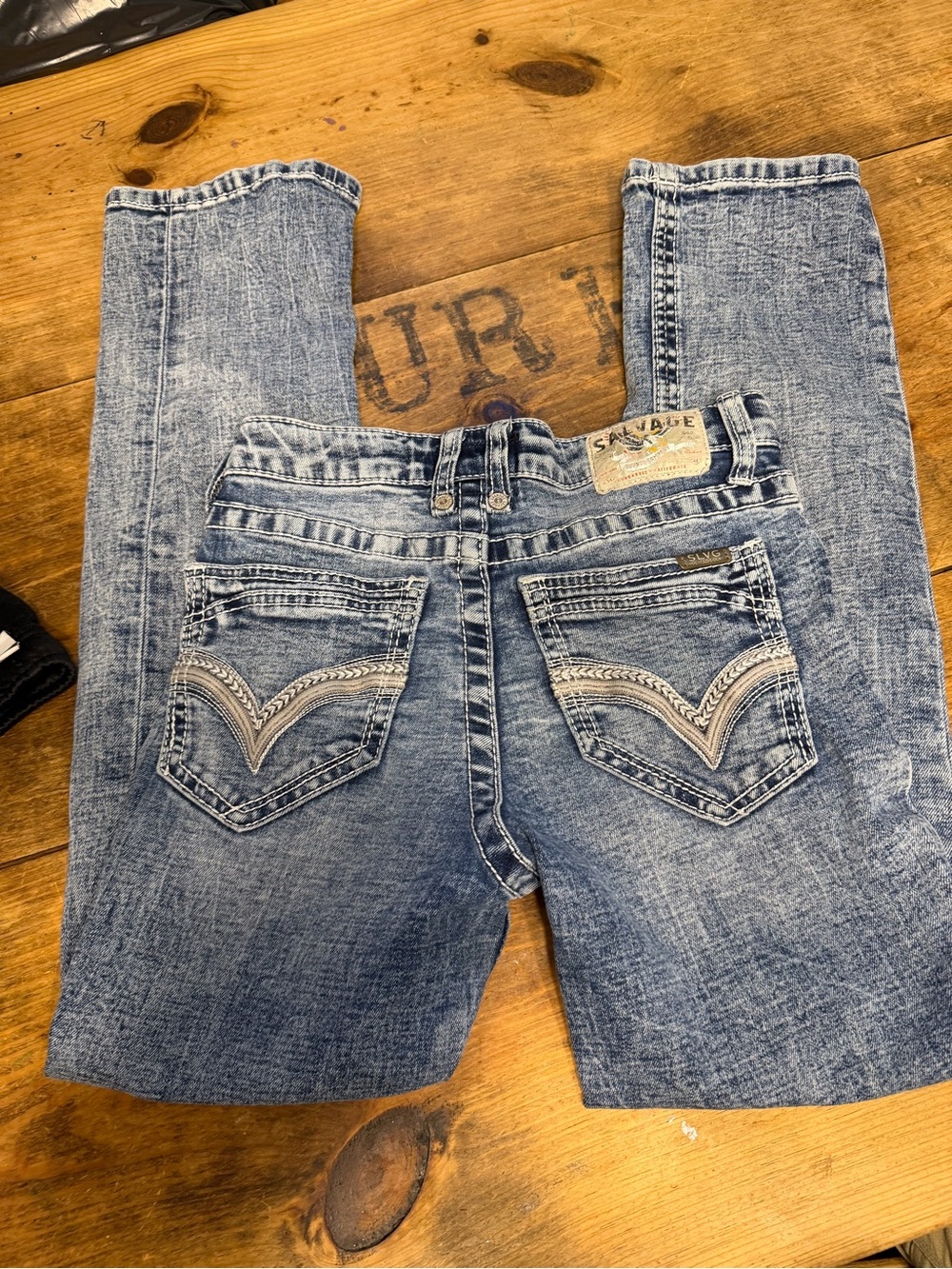 Salvage Jeans (Kids Buckle) Kids Light Blue Embroidered Pocket Jeans